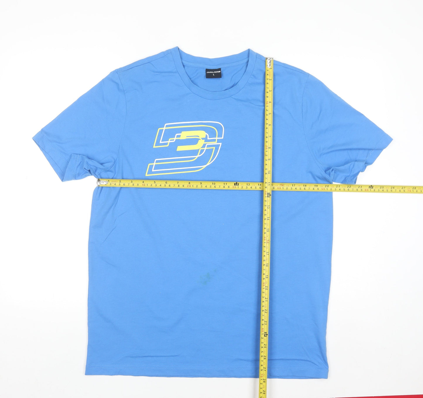 Druids Men's Blue Graphic Crew Neck Short Sleeve Cotton Blend T-Shirt Size L
