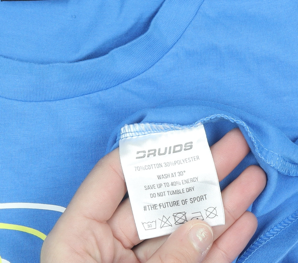 Druids Men's Blue Graphic Crew Neck Short Sleeve Cotton Blend T-Shirt Size L