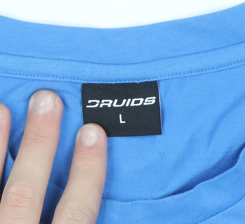 Druids Men's Blue Graphic Crew Neck Short Sleeve Cotton Blend T-Shirt Size L