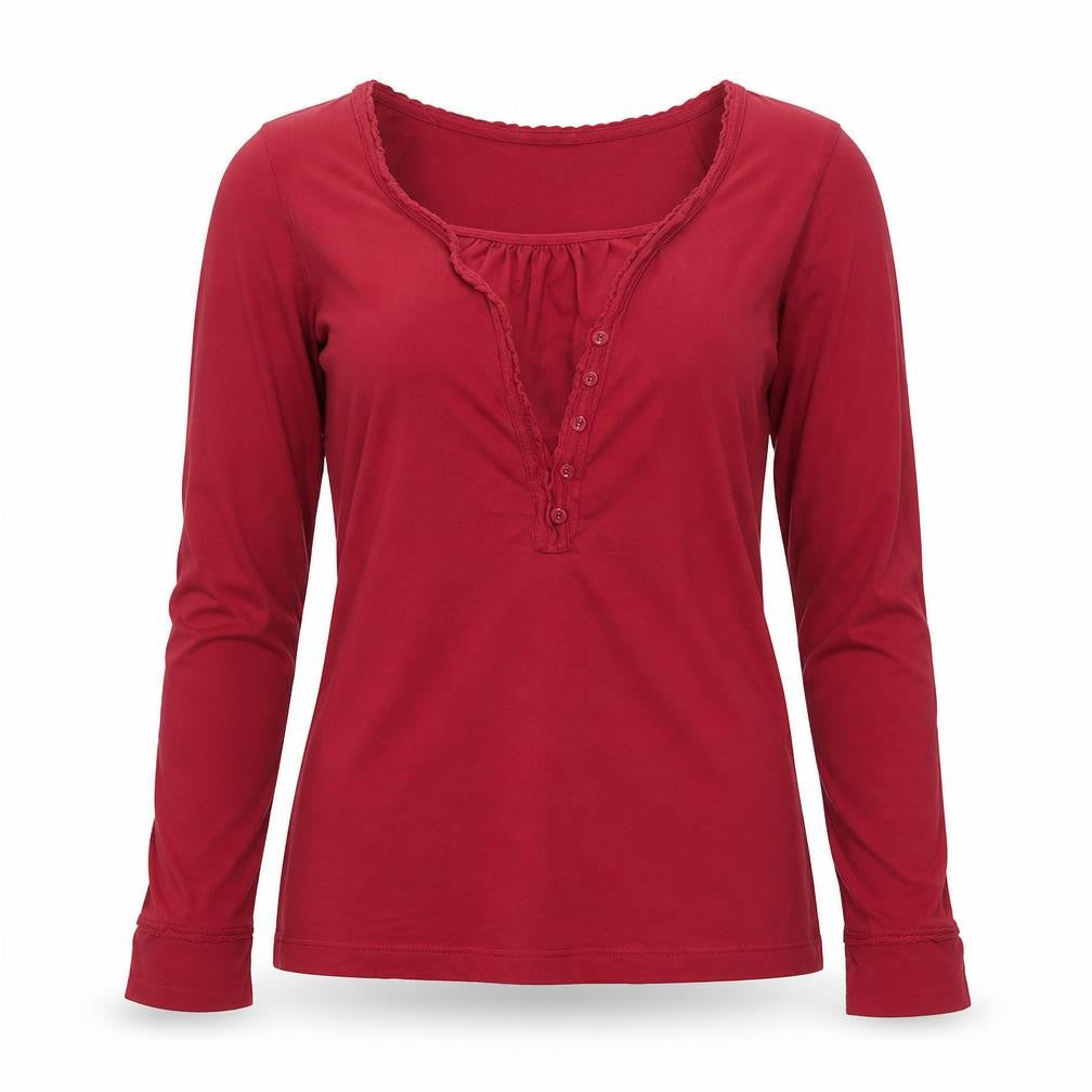 FatFace Women's Red Long Sleeve Cotton Modal Button Blouse UK 10