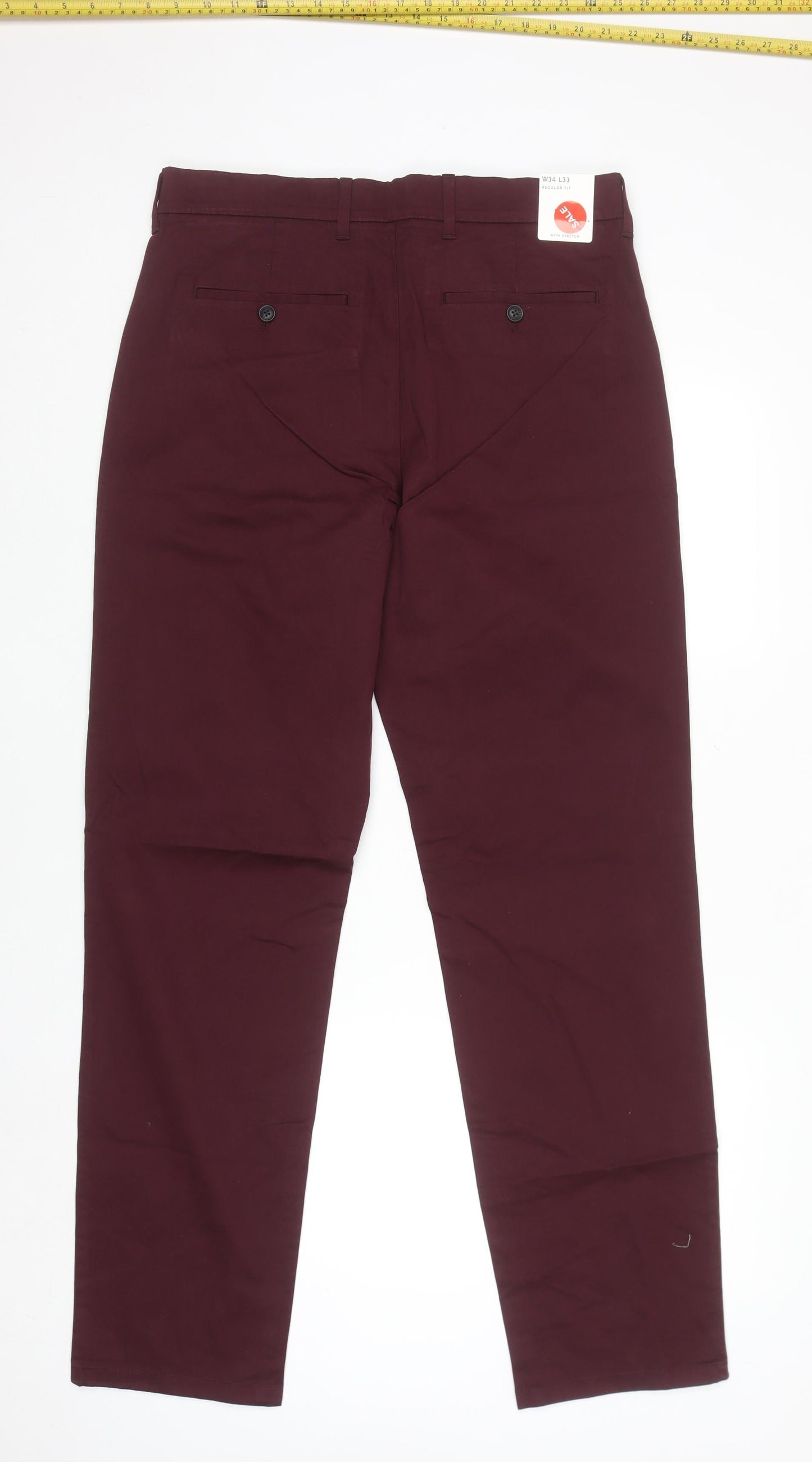 Marks and Spencer Men’s Red Chino Trousers 34W 33L Regular Fit