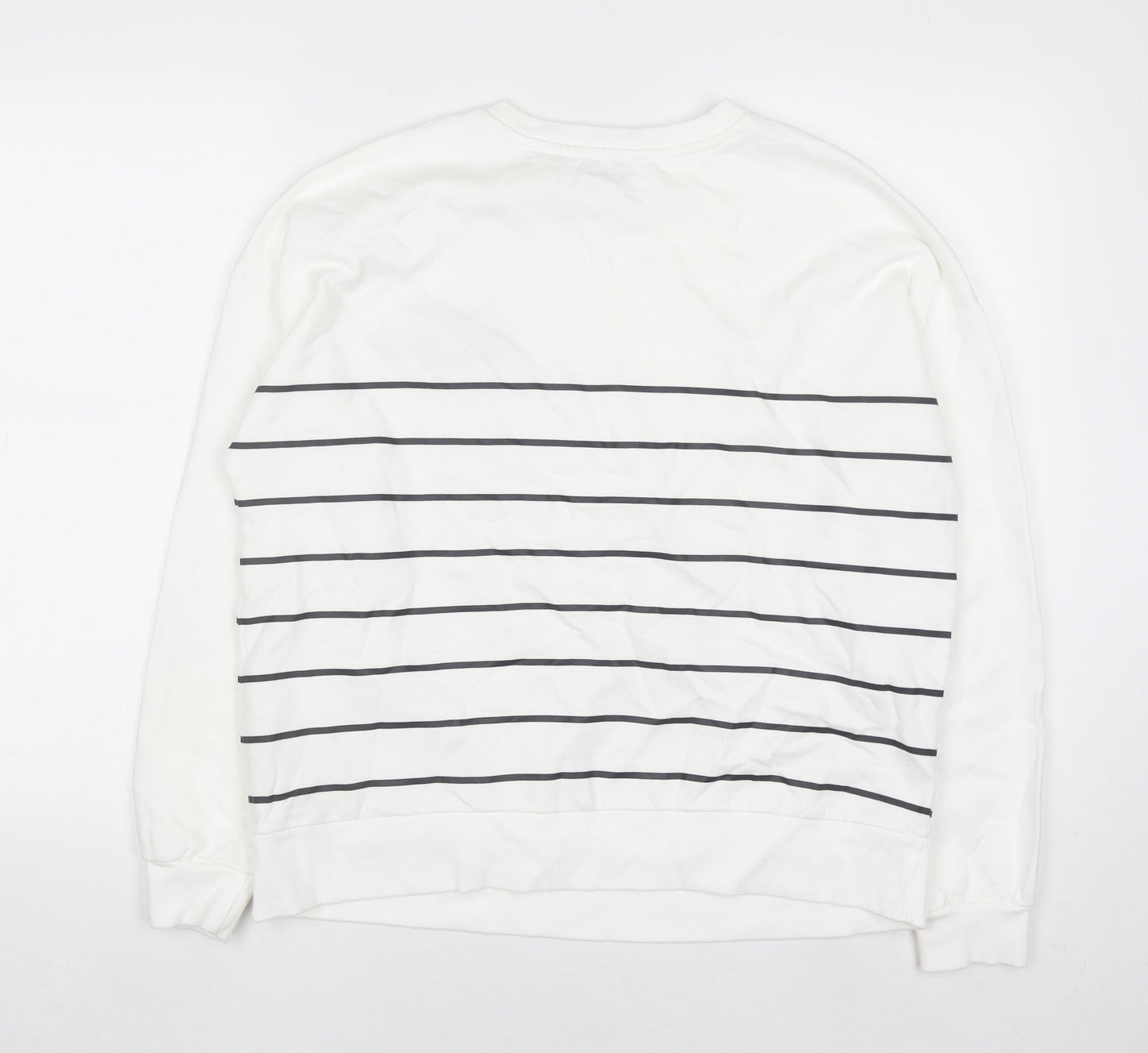 Papaya Womens White Striped Crew Neck Pullover Sweatshirt M