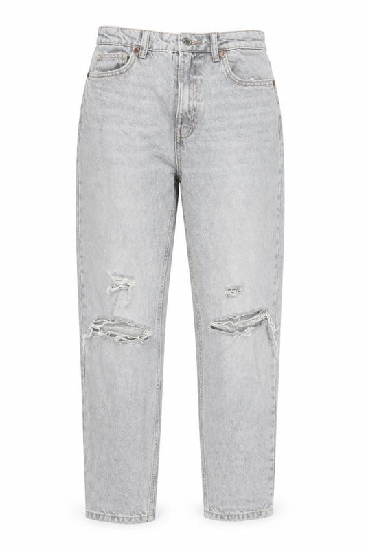Zara Women Grey Distressed Mom Jeans Size 8 Relaxed Fit Denim