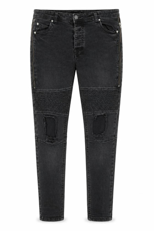 Brave Soul Men's Black Distressed Skinny Jeans 32R with Zip Detail