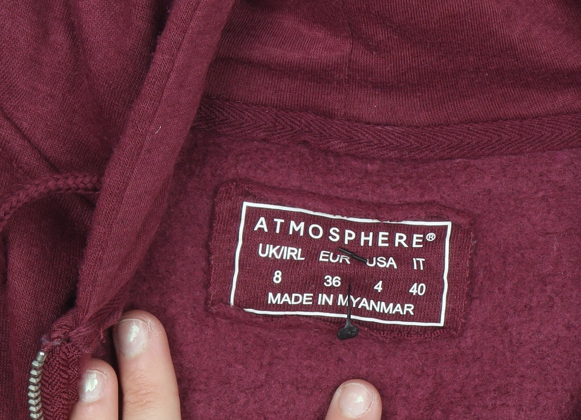 Atmosphere Women Burgundy Full Zip Hoodie Size 8 Cotton Blend
