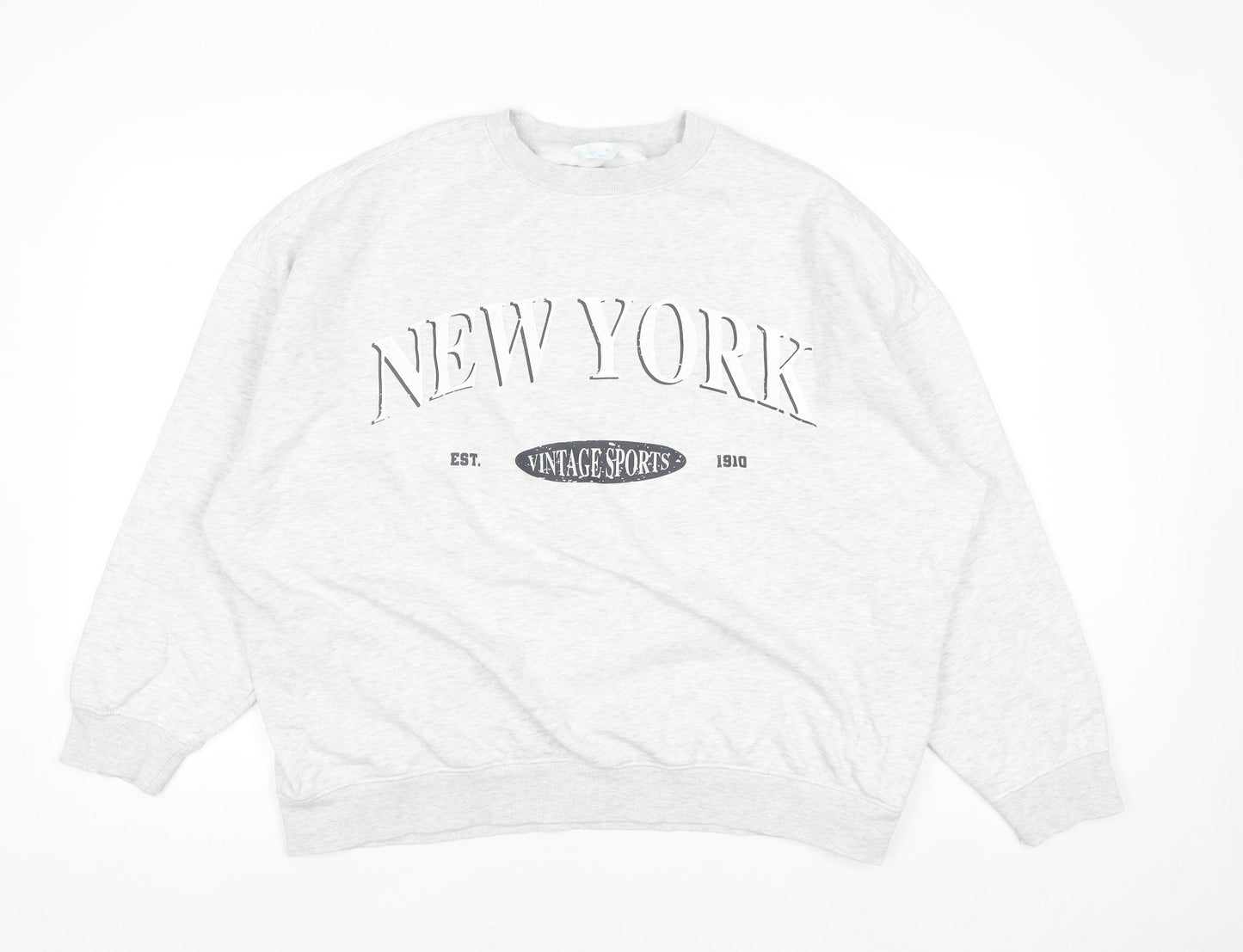 Primark Women Grey New York Vintage Sports Pullover Sweatshirt M