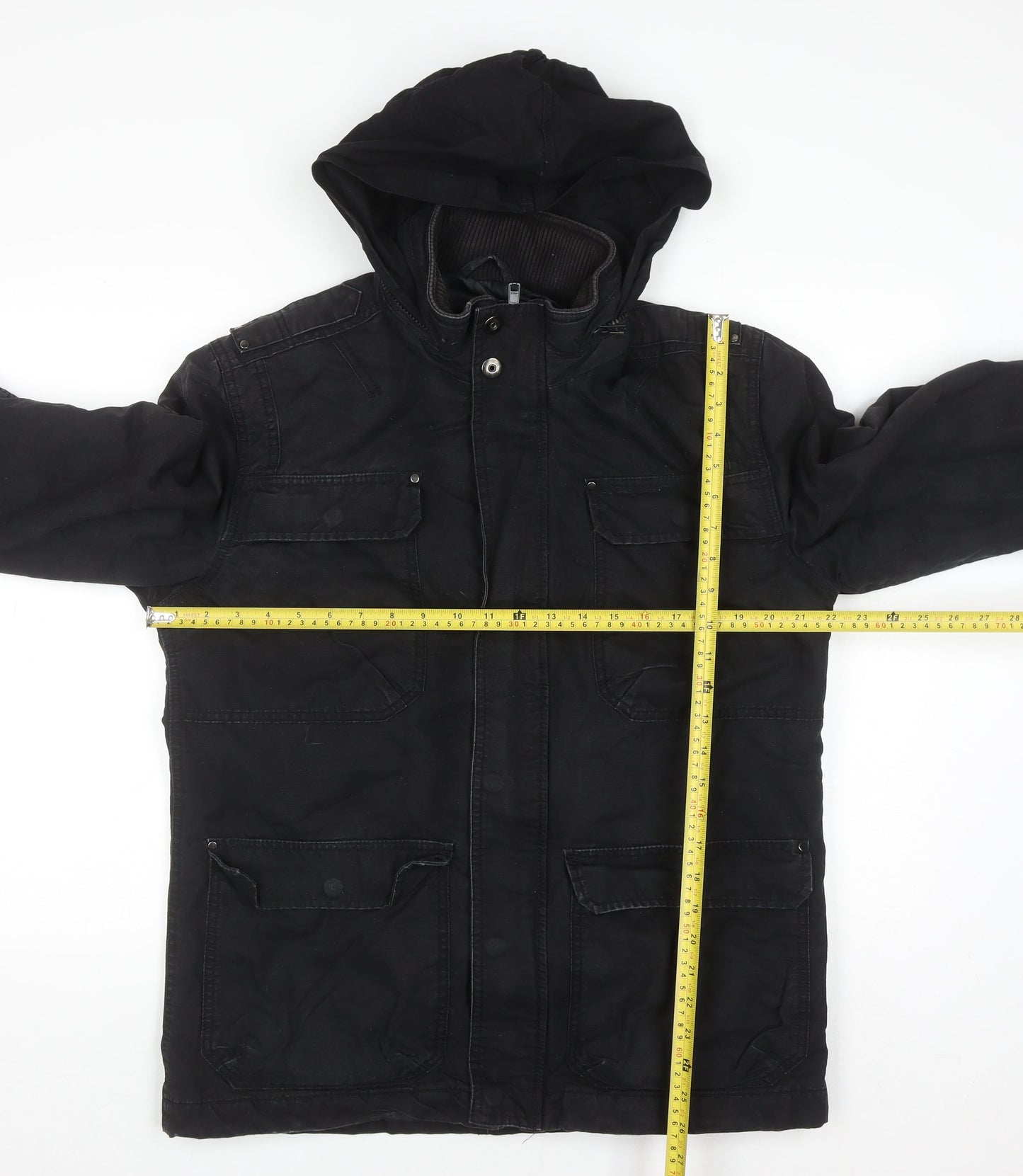TU Mens Black Cotton Hooded Parka Jacket Size M