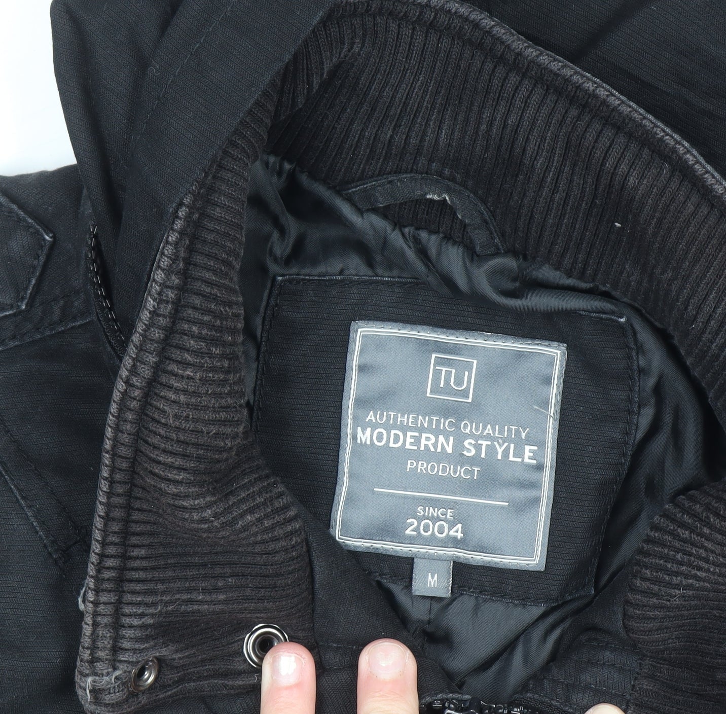 TU Mens Black Cotton Hooded Parka Jacket Size M