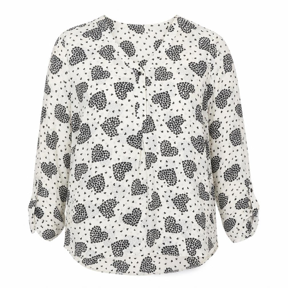 Dorothy Perkins Women White Heart Print Long Sleeve V-Neck Blouse Size 12