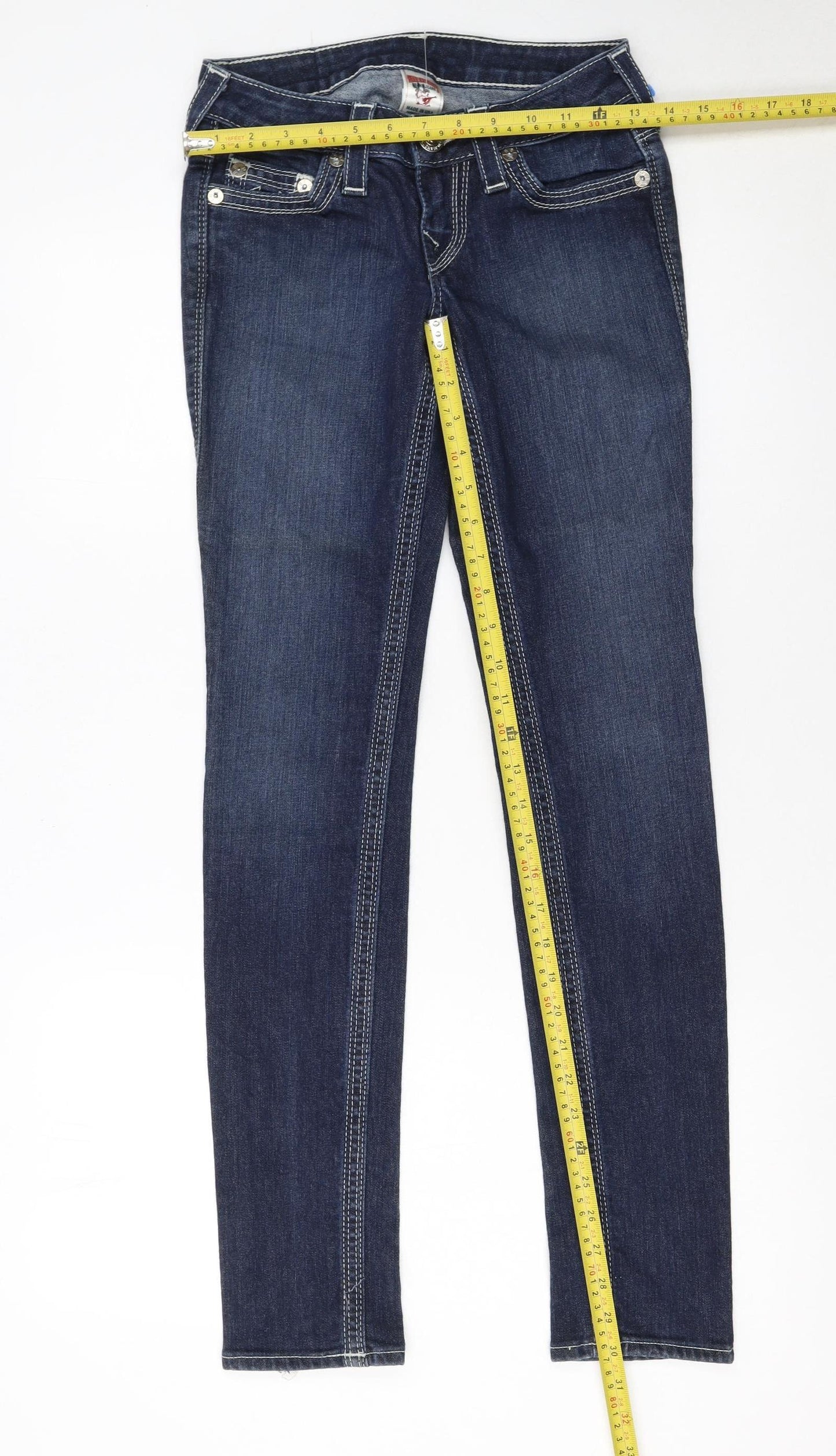 True Religion Women's Blue Skinny Low Rise Stretch Jeans Size 25
