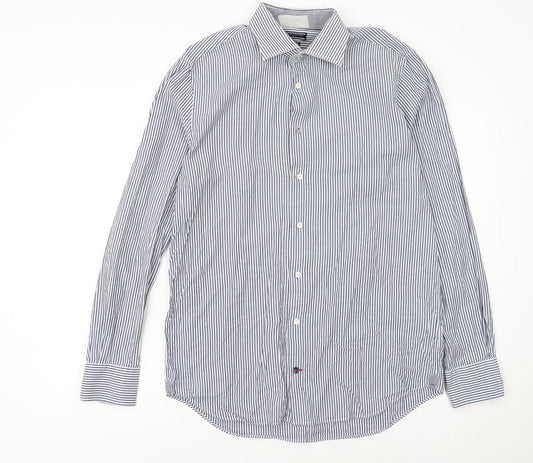 Tommy Hilfiger Men's Blue Striped Slim Fit Button-Up Shirt Size 15.75