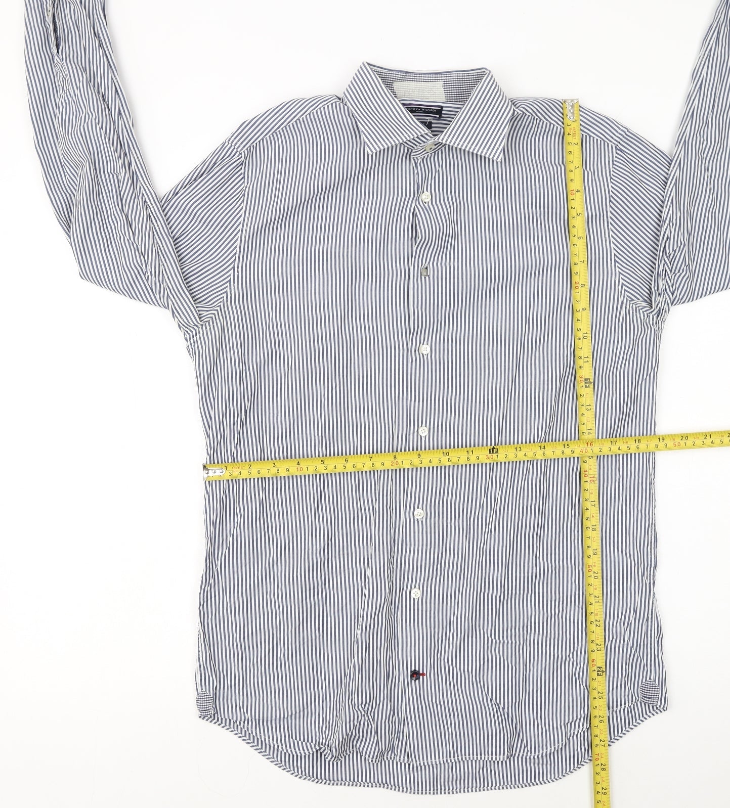 Tommy Hilfiger Men's Blue Striped Slim Fit Button-Up Shirt Size 15.75