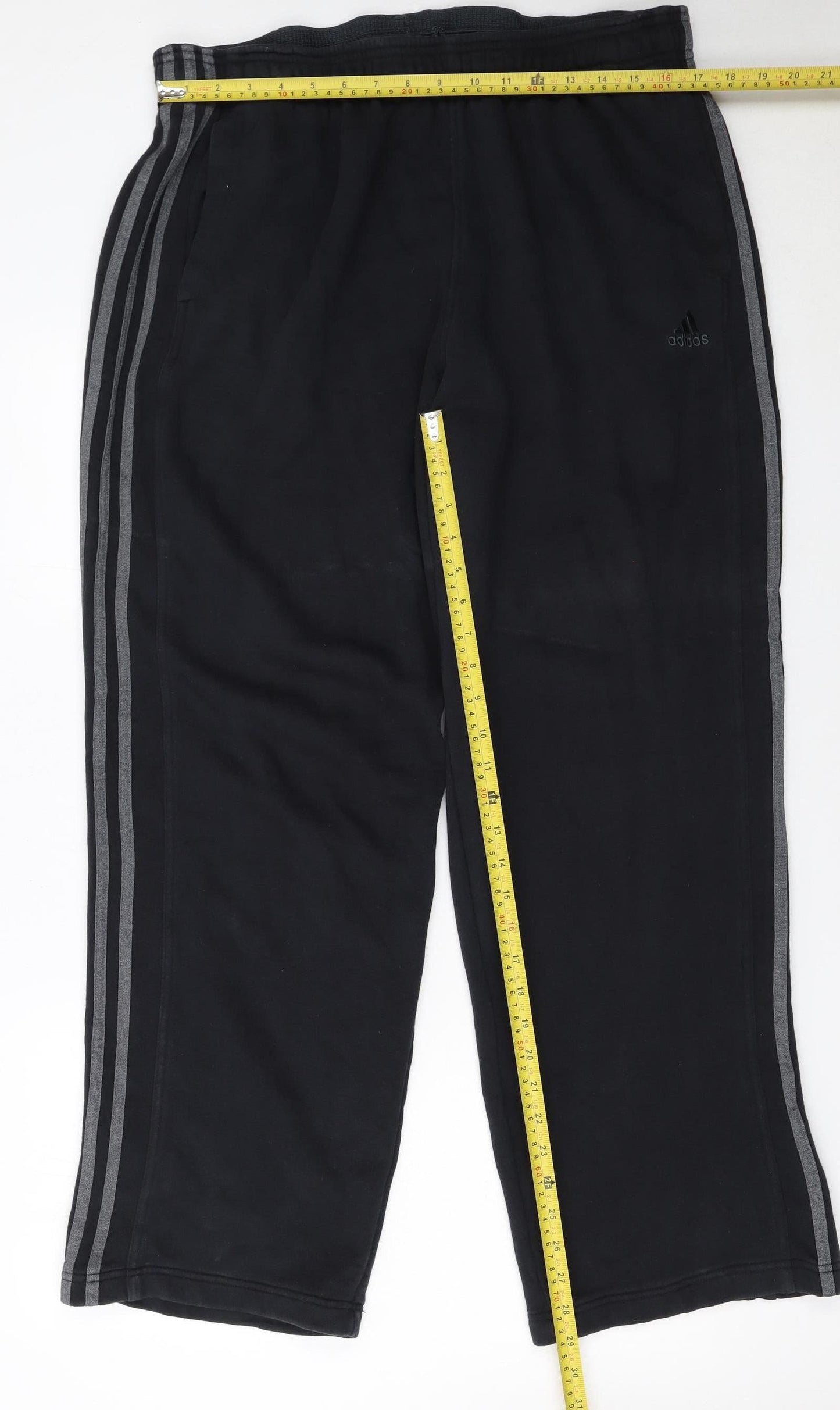 Adidas Men's Black XL Fleece Sweatpants with Grey Stripes