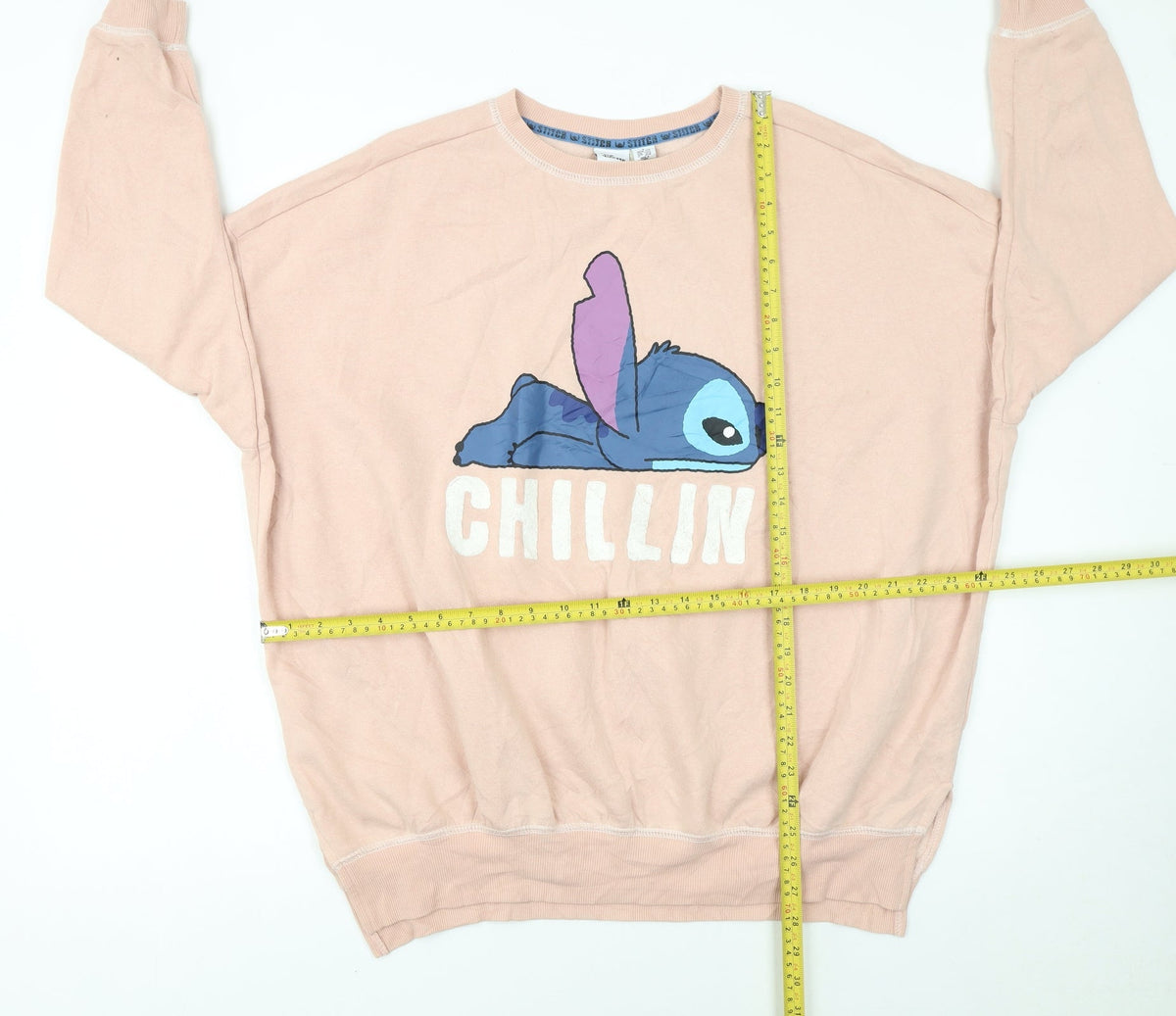 Disney Women Pink Stitch Chillin' Sweatshirt L Relaxed Fit Pullover