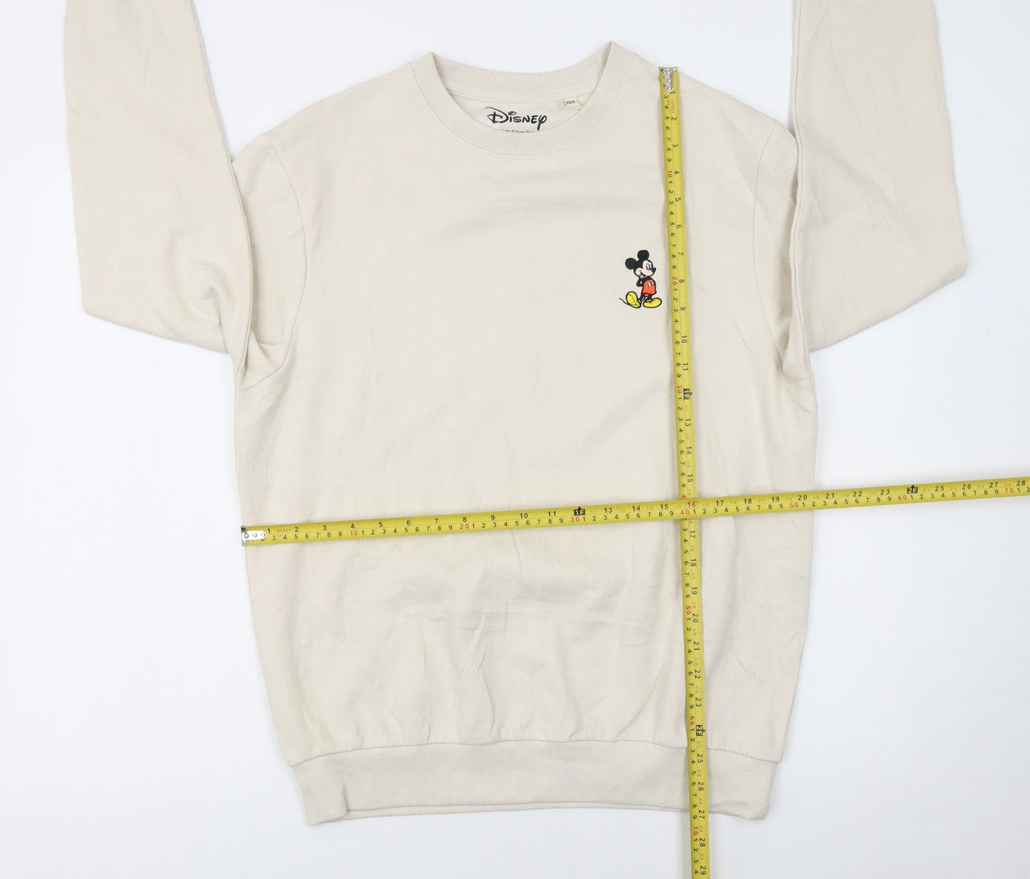 Disney Women Beige Mickey Mouse Pullover Sweatshirt Size 12 L