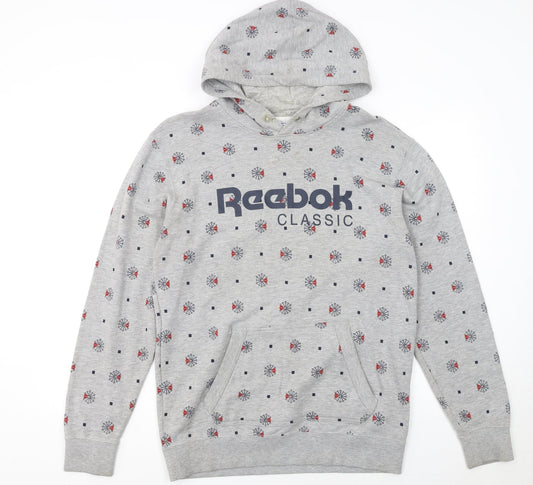 Reebok Classic Men's Grey Pullover Hoodie M Graphic Print Sportswear