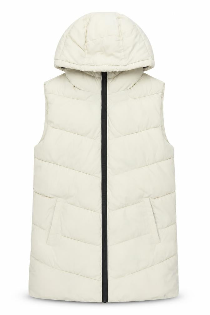 ADPT. Women's Ivory Long Puffer Hooded Waistcoat Size S
