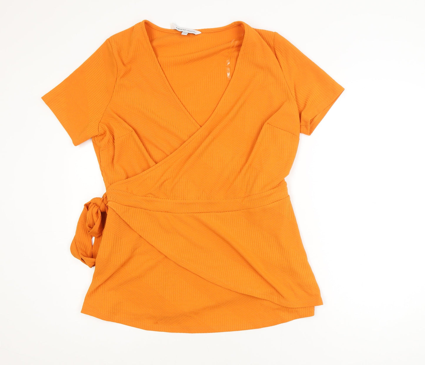 Capsule Women's Orange Wrap V-Neck Short Sleeve Blouse Size 18