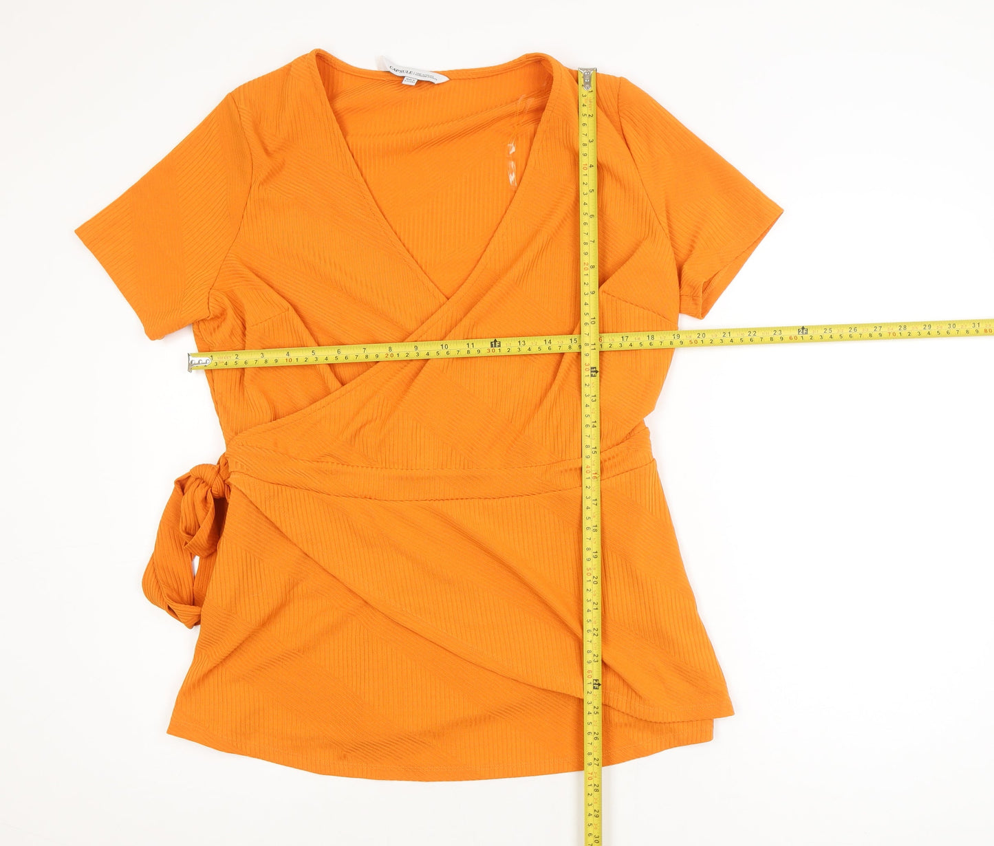 Capsule Women's Orange Wrap V-Neck Short Sleeve Blouse Size 18