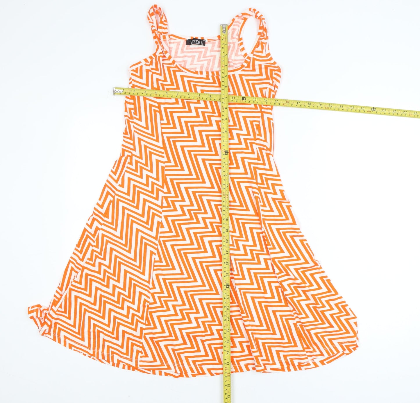 Tiamo Women’s Orange Chevron A-Line Sleeveless Jersey Dress XL