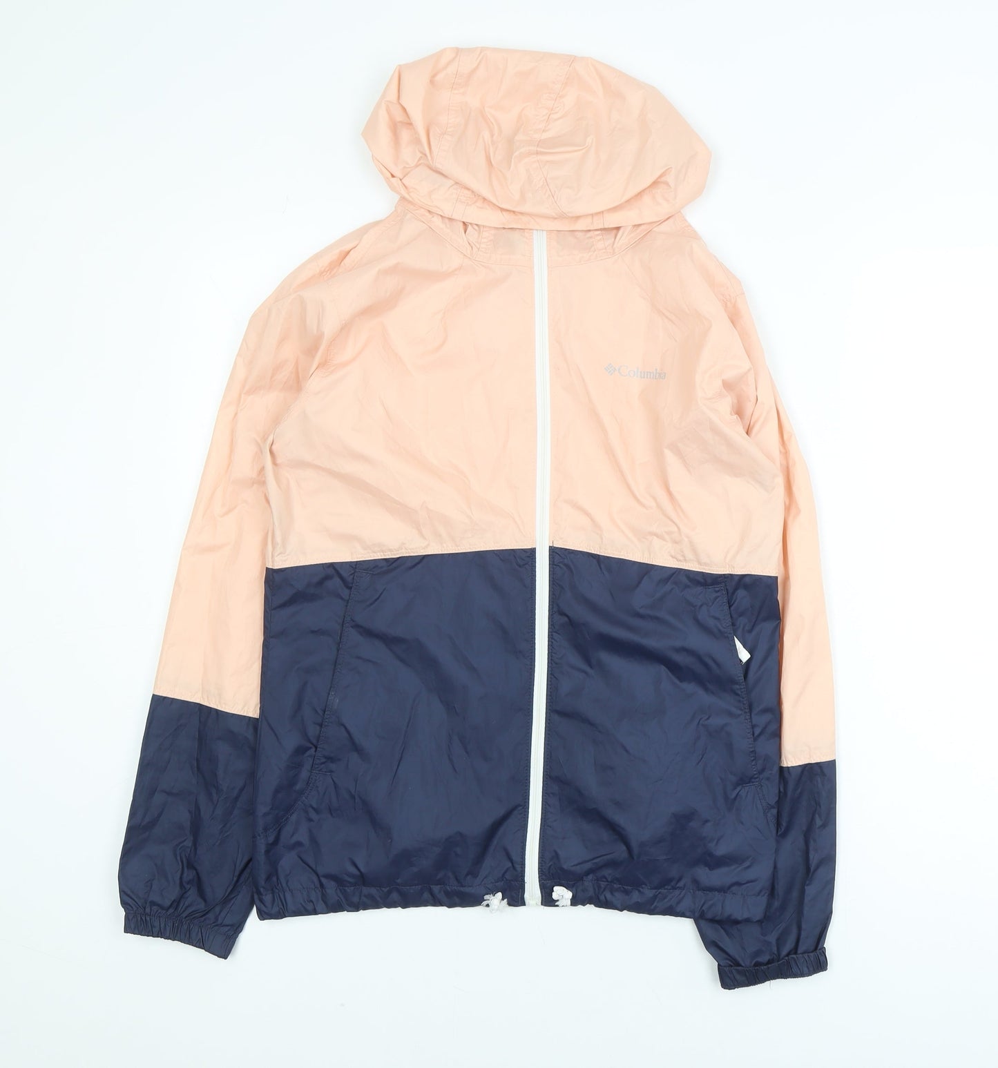 Columbia Womens Peach Navy Hooded Windbreaker Jacket Size S