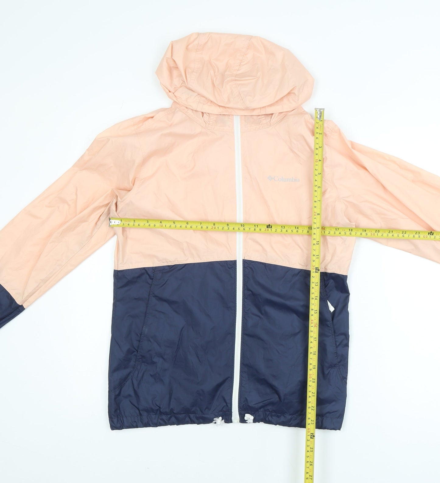 Columbia Womens Peach Navy Hooded Windbreaker Jacket Size S