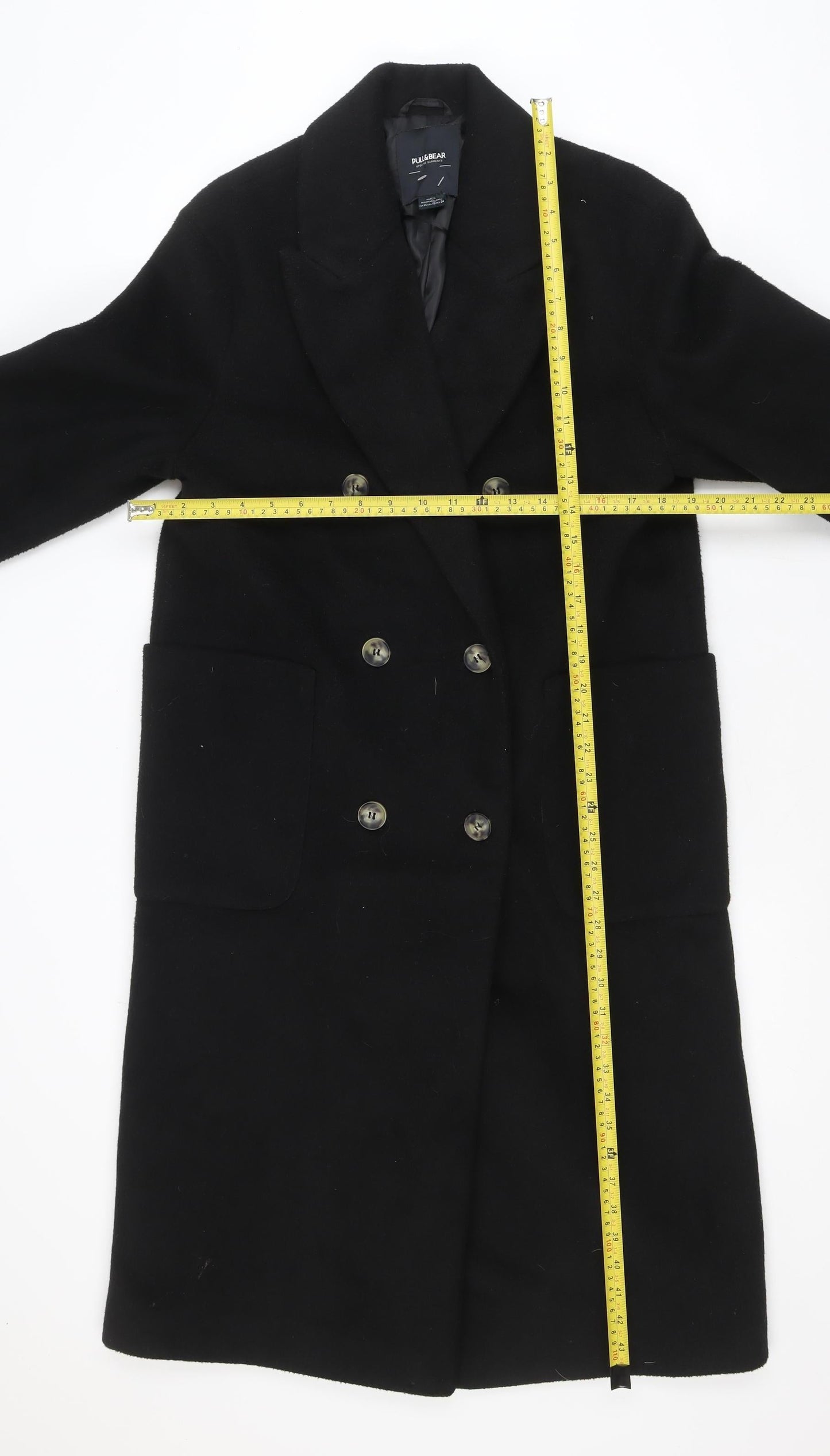 Pull&Bear Women's Black Long Wool Blend Overcoat XS