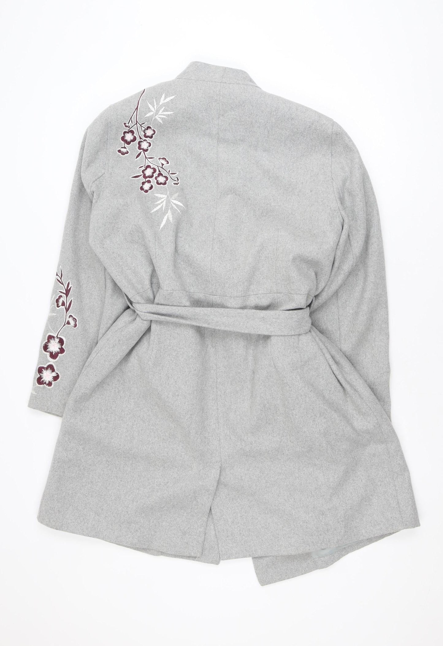 Anthology Women’s Grey Embroidered Belted Wool Blend Trench Coat Size 12