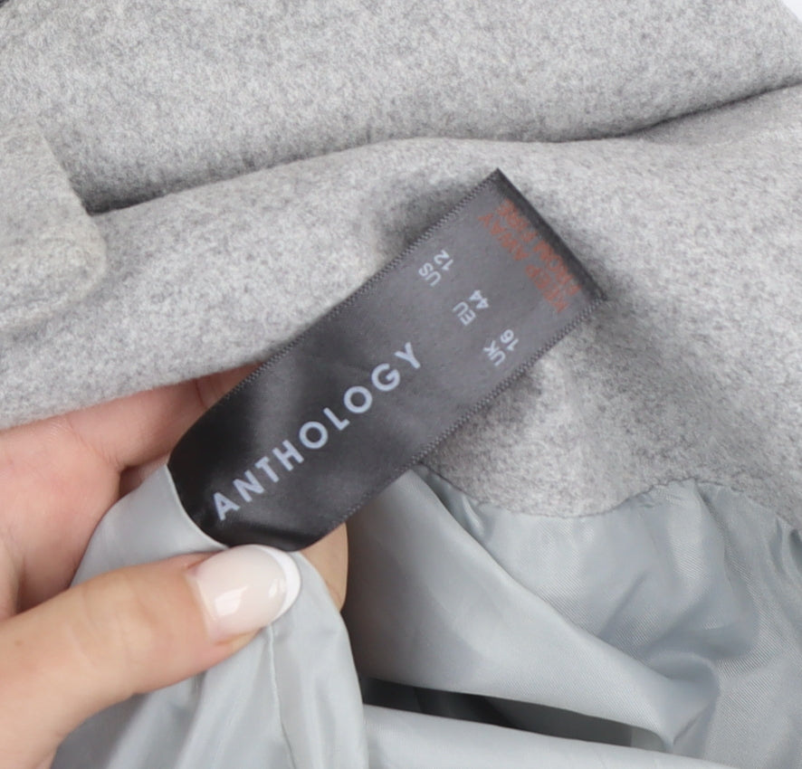 Anthology Women’s Grey Embroidered Belted Wool Blend Trench Coat Size 12
