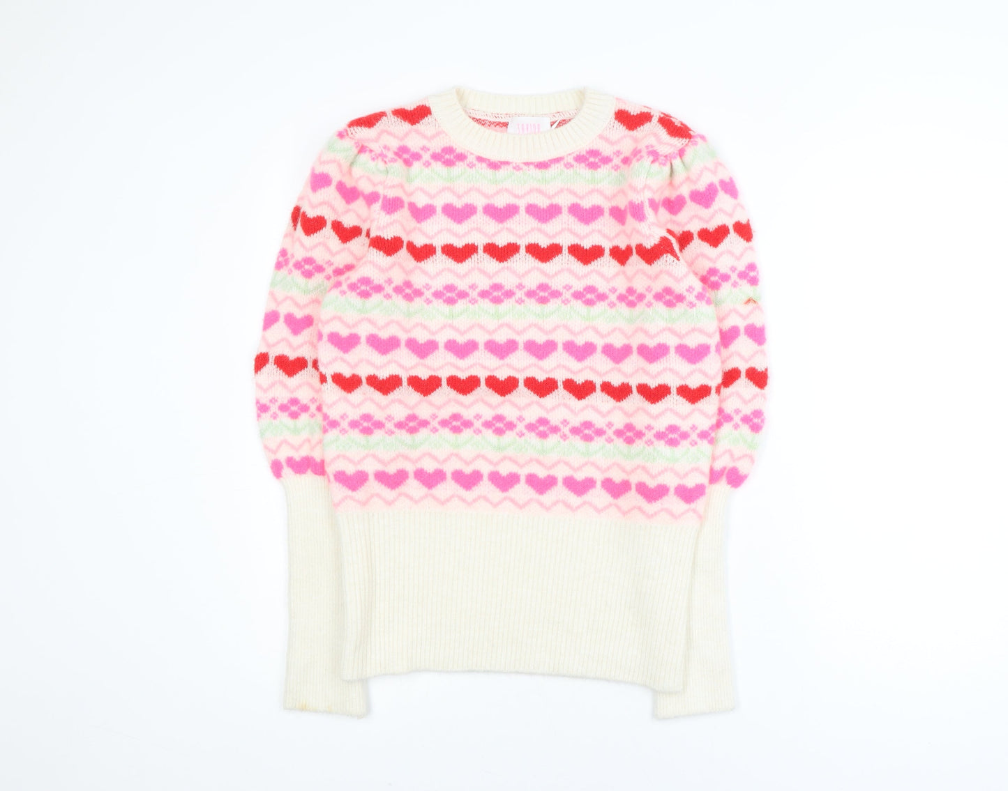 Savida Womens Multicoloured Heart Knit Crew Neck Pullover Jumper Size 10