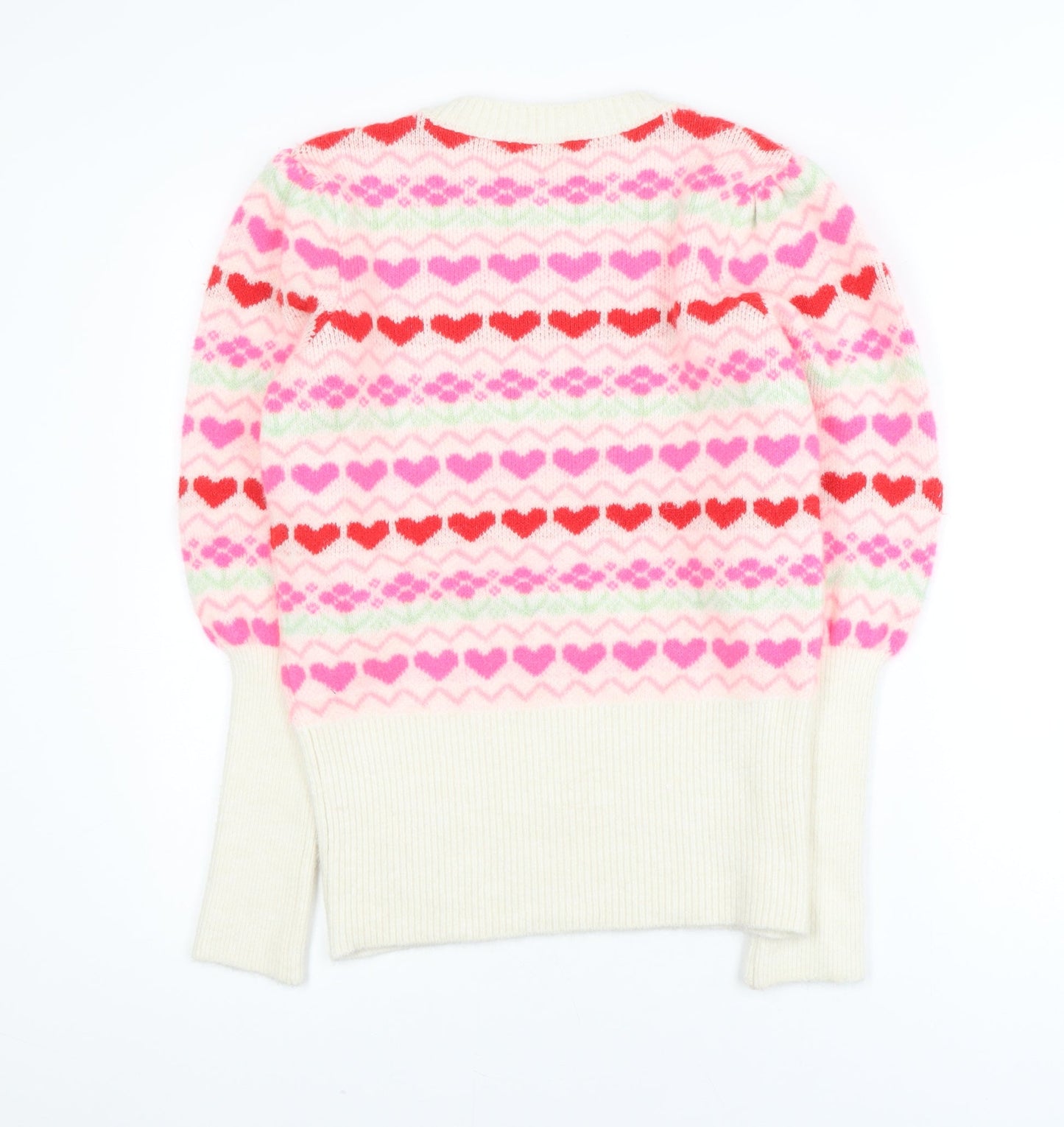 Savida Womens Multicoloured Heart Knit Crew Neck Pullover Jumper Size 10