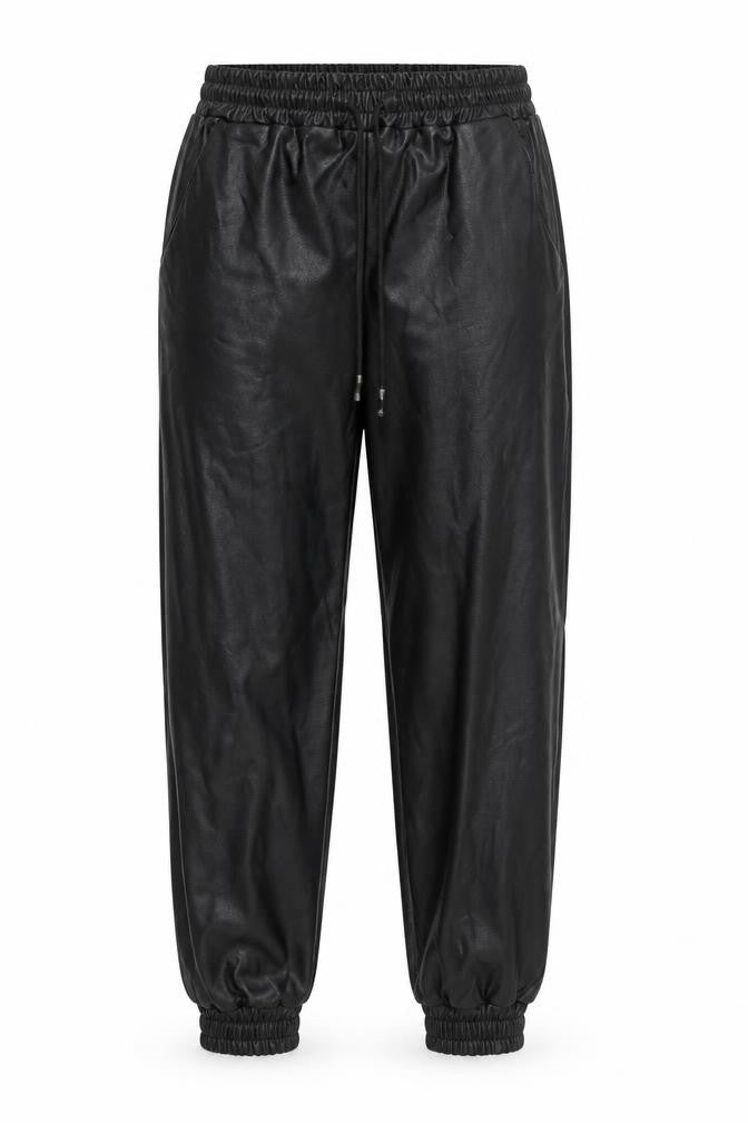 I SAW IT FIRST Womens Black Faux Leather Jogger Trousers Size S