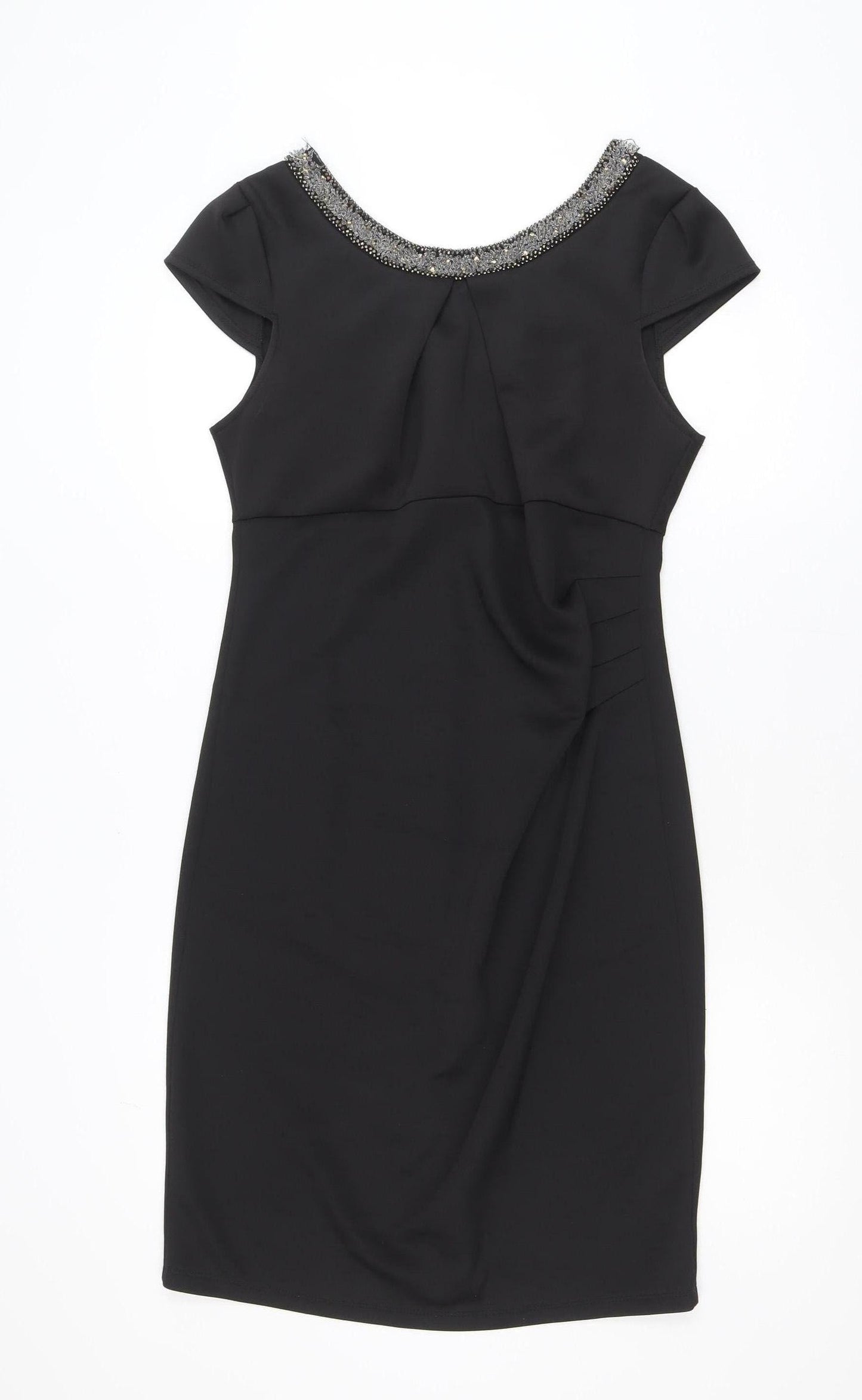 Dunnes Womens Black Size 14 Sheath Beaded Neck Party Dress