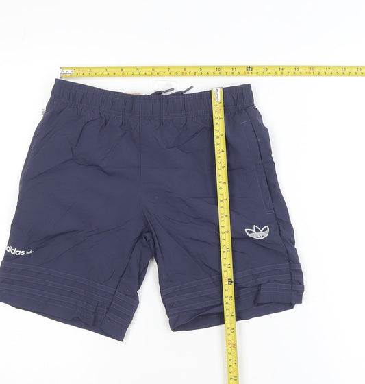 Adidas Boys Blue Athletic Shorts 11-12 Years Regular Fit Elastic Waist