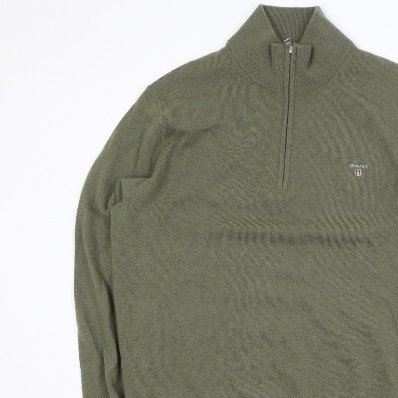 GANT Men’s Green XL 1/2 Zip Knit Jumper High Neck Classic Style