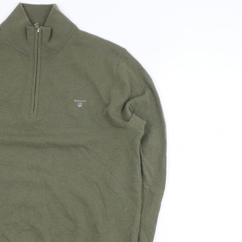 GANT Men’s Green XL 1/2 Zip Knit Jumper High Neck Classic Style