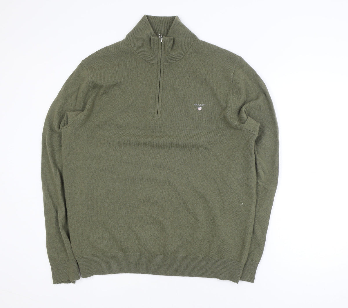 GANT Men’s Green XL 1/2 Zip Knit Jumper High Neck Classic Style