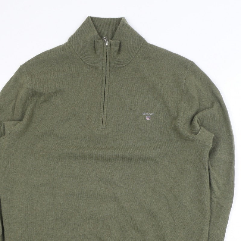GANT Men’s Green XL 1/2 Zip Knit Jumper High Neck Classic Style