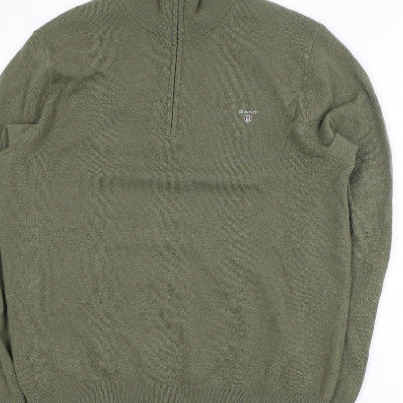 GANT Men’s Green XL 1/2 Zip Knit Jumper High Neck Classic Style