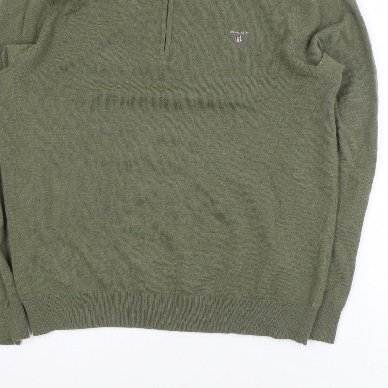 GANT Men’s Green XL 1/2 Zip Knit Jumper High Neck Classic Style