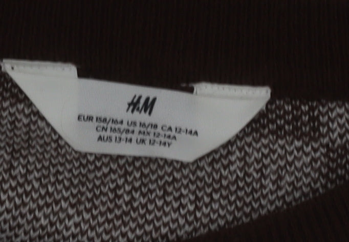 H&M Teens Brown & Beige Checkered Crew Neck Acrylic Jumper Size 12-14Y