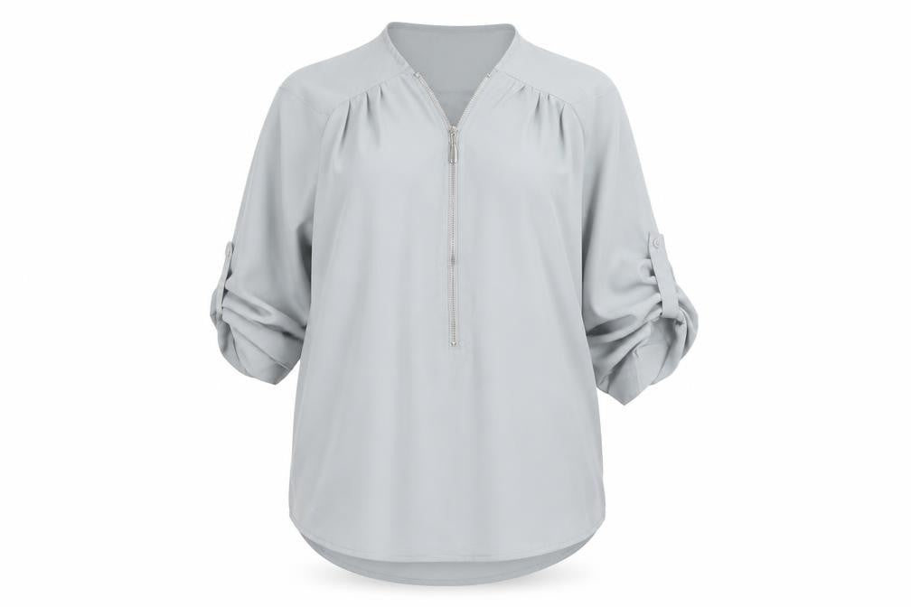 Yoins Women’s Grey Zip Neck Chiffon Blouse Size S