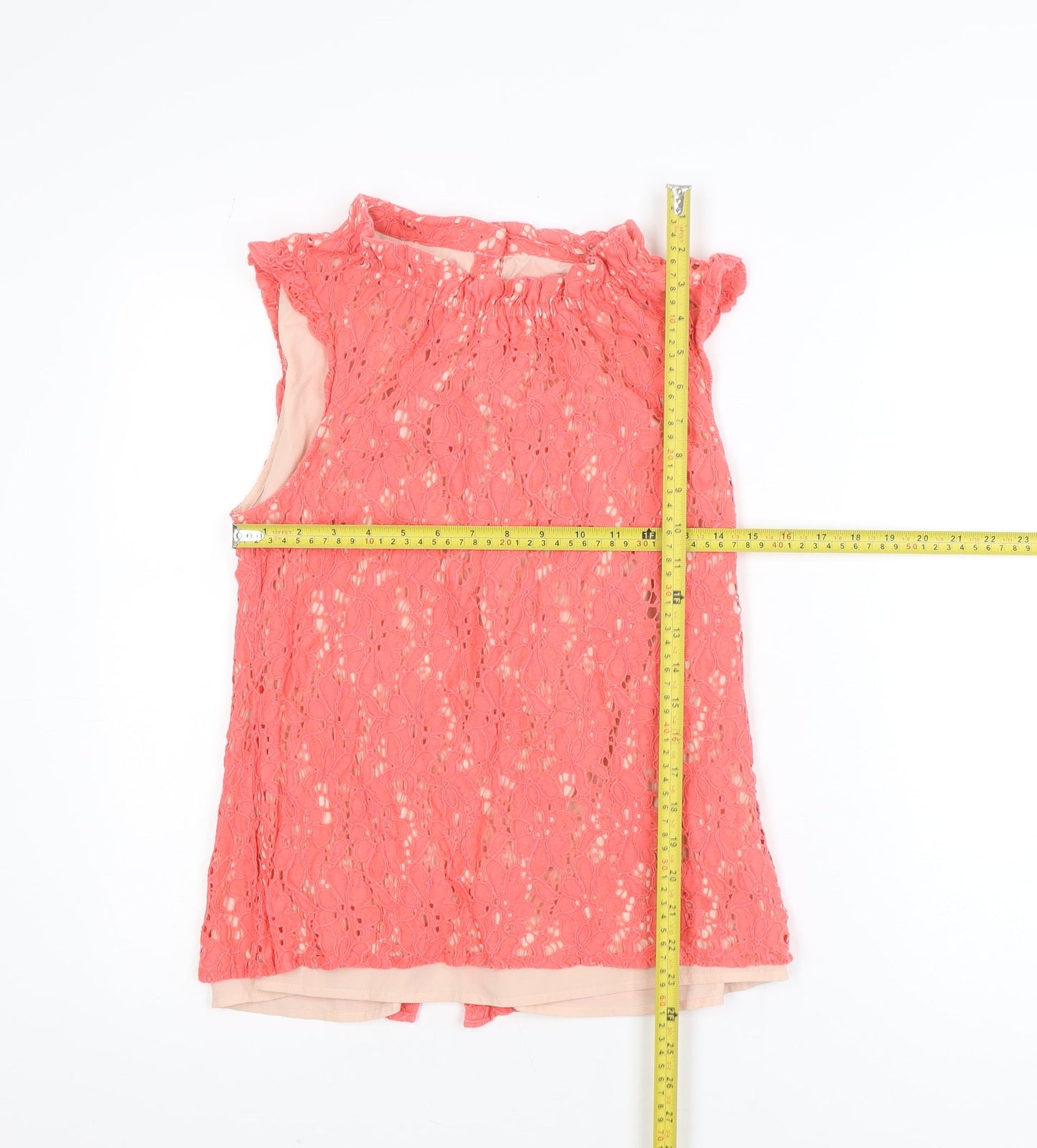 Oasis Women's Pink Lace Sleeveless Blouse Size 10 High Neck