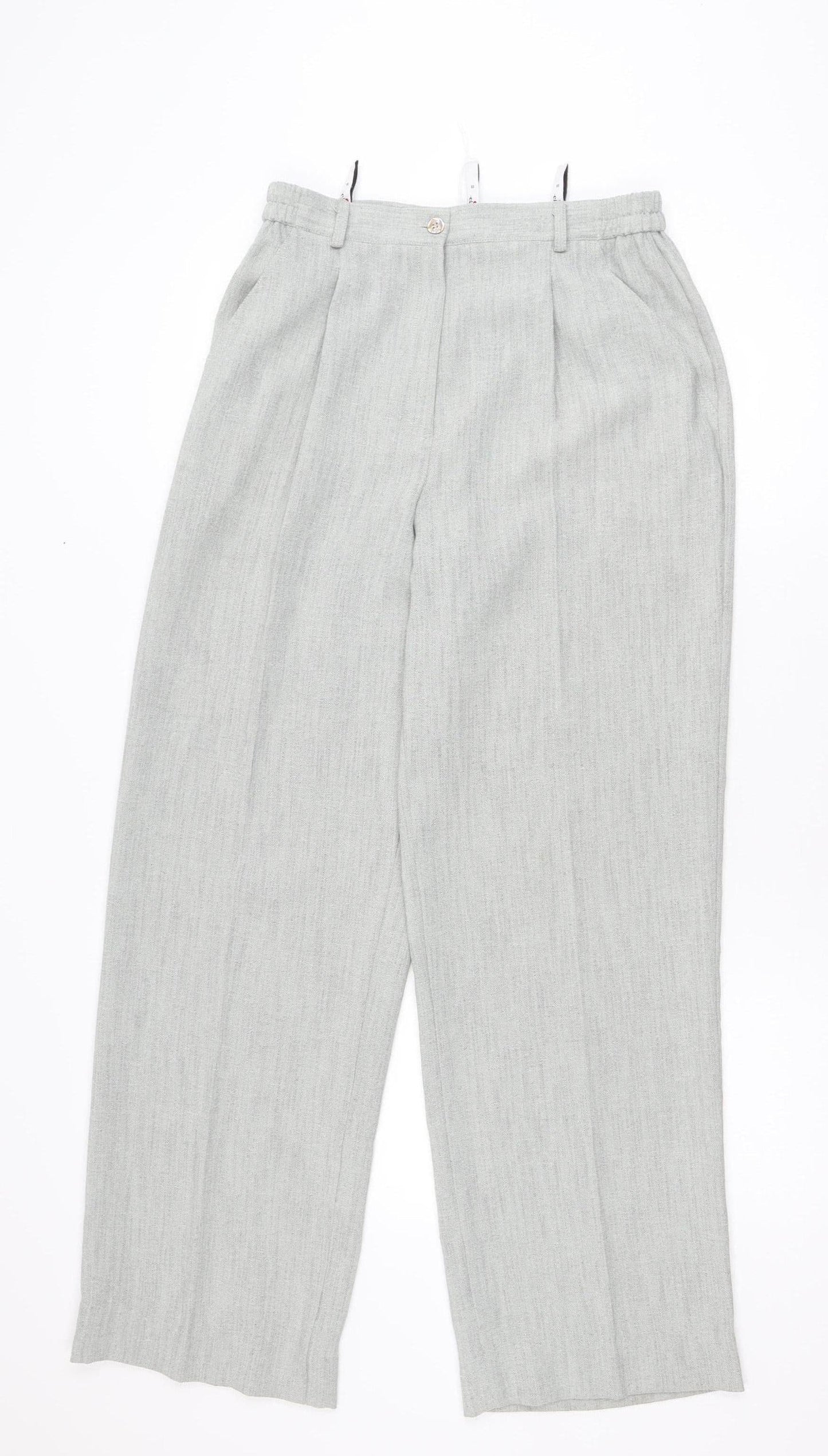 Elinette Women’s Grey Pleated Straight Leg Trousers Size 10