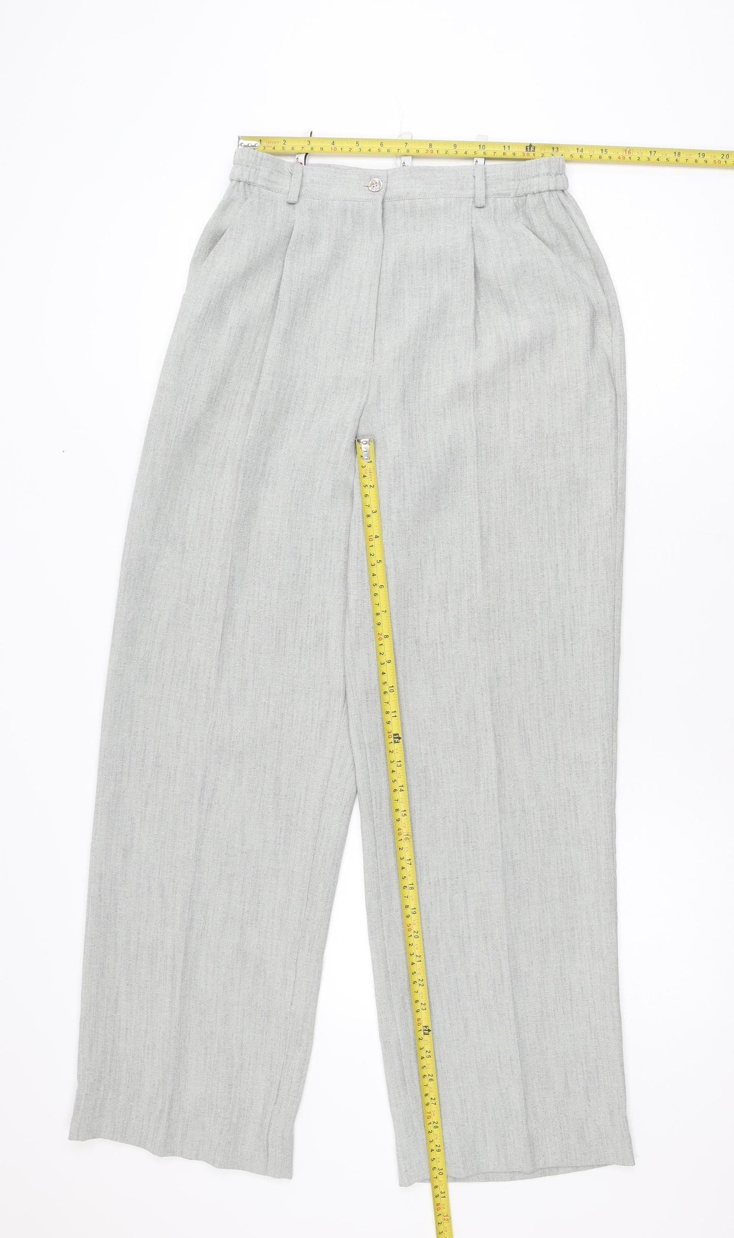 Elinette Women’s Grey Pleated Straight Leg Trousers Size 10