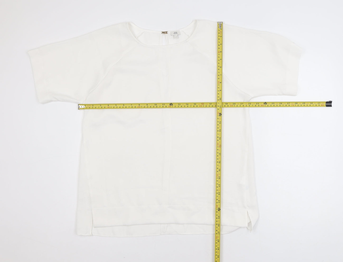 River Island Women White Size 14 Short Sleeve Woven Blouse