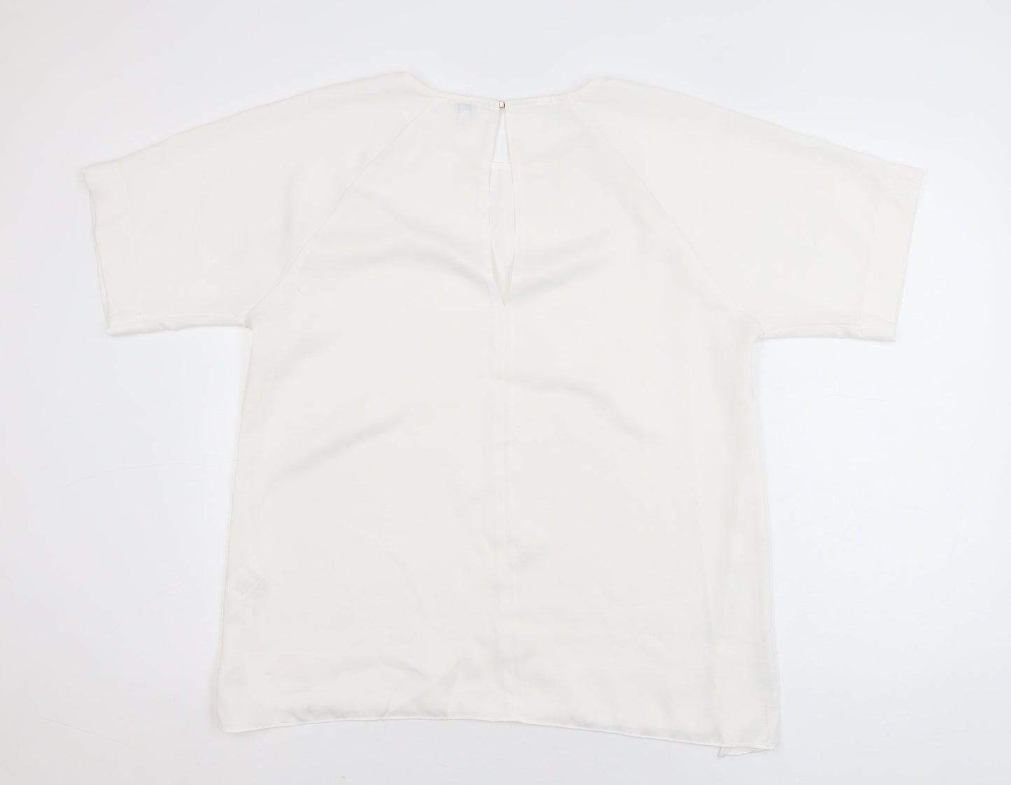 River Island Women White Size 14 Short Sleeve Woven Blouse