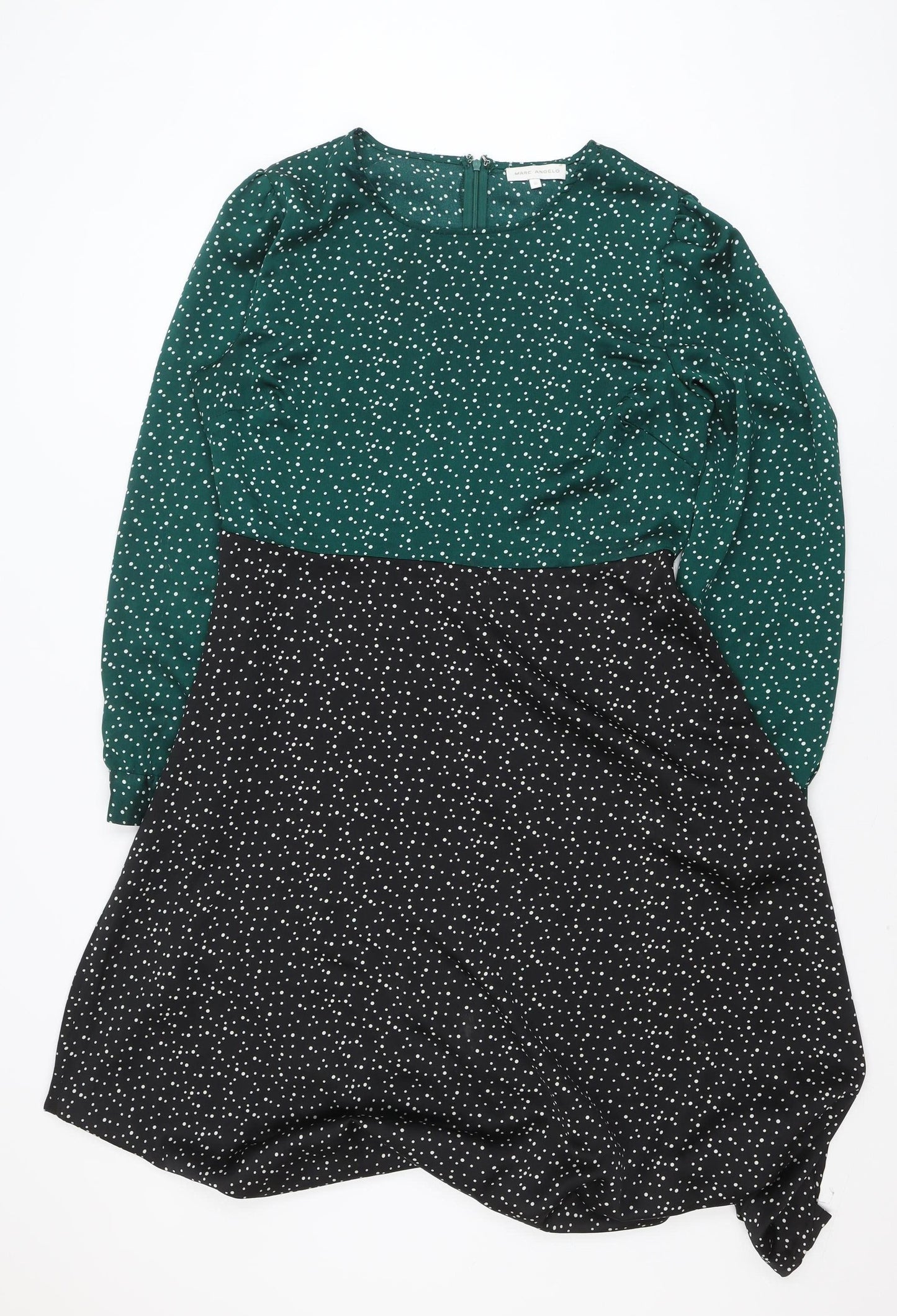 Marc Angelo Women's Green and Black Polka Dot A-Line Dress Size 16