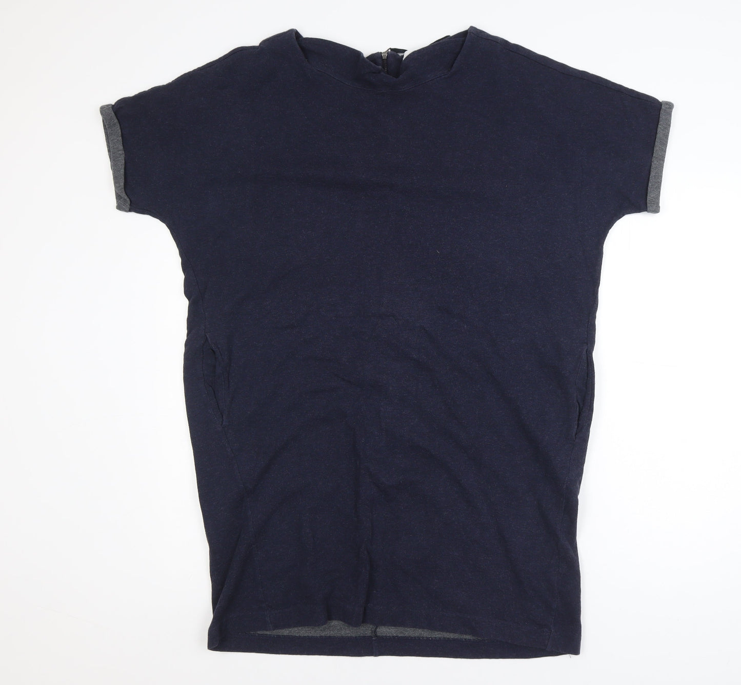 The White Company Women's Blue Short Sleeve Cotton Blend Zip Back Top Size 16