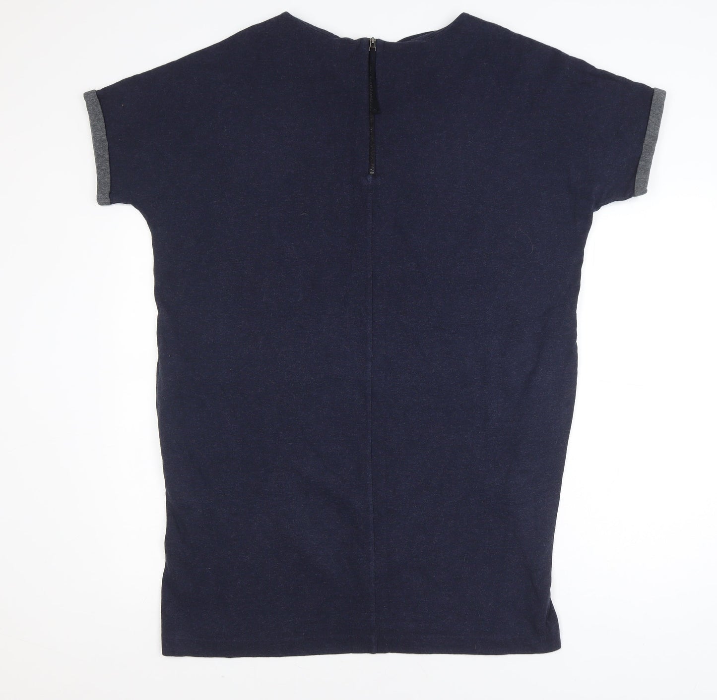 The White Company Women's Blue Short Sleeve Cotton Blend Zip Back Top Size 16